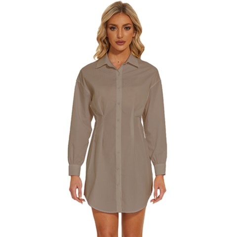 Stucco Brown	 - 	long Sleeve Shirt Dress by ColorfulDresses