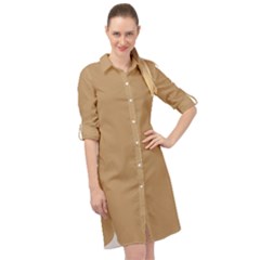 Desert Brown	 - 	long Sleeve Mini Shirt Dress by ColorfulDresses