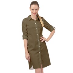 Martini Olive Brown	 - 	long Sleeve Mini Shirt Dress by ColorfulDresses