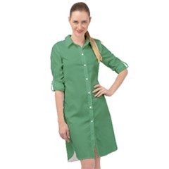 Shiny Shamrock Green	 - 	long Sleeve Mini Shirt Dress