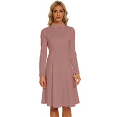 Rose Dawn Brown	 - 	long Sleeve Shirt Collar A-line Dress by ColorfulDresses
