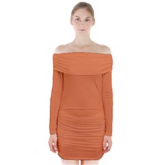 Coral Rose Orange	 - 	long Sleeve Off Shoulder Dress by ColorfulDresses
