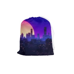 The Sun Night Music The City Background 80s 80 s Synth Drawstring Pouch (medium) by Jancukart