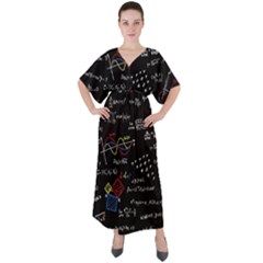 Black Background With Text Overlay Mathematics Formula Board V-neck Boho Style Maxi Dress by Jancukart