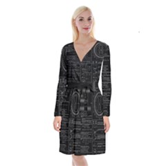 Black Background With Text Overlay Mathematics Trigonometry Long Sleeve Velvet Front Wrap Dress by Jancukart