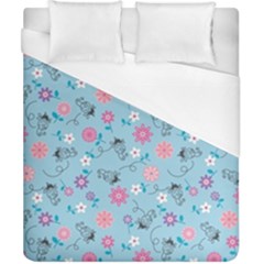 Pink And Blue Floral Wallpaper Duvet Cover (california King Size) by Jancukart