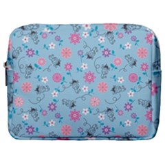 Pink And Blue Floral Wallpaper Make Up Pouch (large) by Jancukart