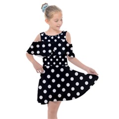 Black And White Polka Dots Kids  Shoulder Cutout Chiffon Dress by GardenOfOphir