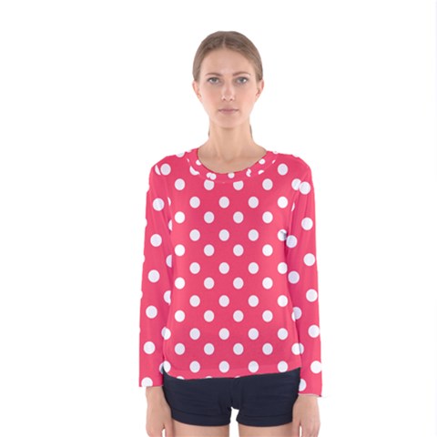 Hot Pink Polka Dots Women s Long Sleeve Tee by GardenOfOphir