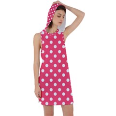 Hot Pink Polka Dots Racer Back Hoodie Dress by GardenOfOphir