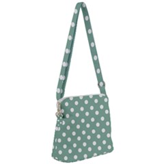 Mint Green Polka Dots Zipper Messenger Bag by GardenOfOphir