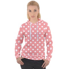 Coral And White Polka Dots Women s Overhead Hoodie by GardenOfOphir