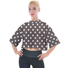 Brown And White Polka Dots Mock Neck Tee by GardenOfOphir