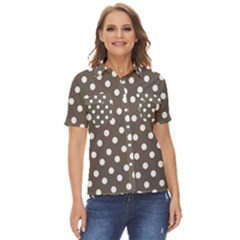 Brown And White Polka Dots Women s Short Sleeve Double Pocket Shirt