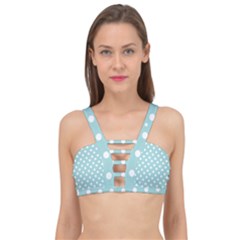 Blue And White Polka Dots Cage Up Bikini Top by GardenOfOphir