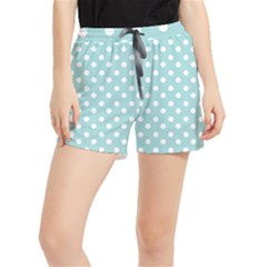 Blue And White Polka Dots Women s Runner Shorts by GardenOfOphir