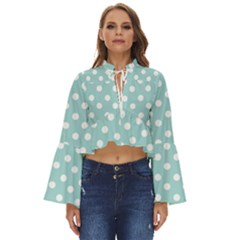 Blue And White Polka Dots Boho Long Bell Sleeve Top