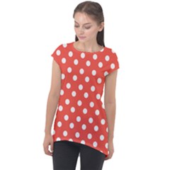 Indian Red Polka Dots Cap Sleeve High Low Top by GardenOfOphir