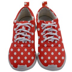 Indian Red Polka Dots Mens Athletic Shoes by GardenOfOphir