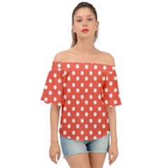 Indian Red Polka Dots Off Shoulder Short Sleeve Top by GardenOfOphir