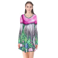 Liberty Cap Magic Mushroom Long Sleeve V-neck Flare Dress by GardenOfOphir