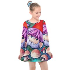 Sacred Mushroom Art Kids  Long Sleeve Dress