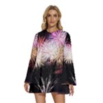 Firework Round Neck Long Sleeve Bohemian Style Chiffon Mini Dress