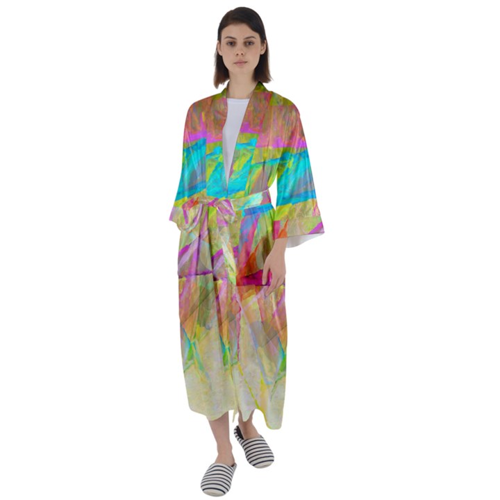 Abstract-14 Maxi Satin Kimono