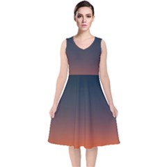 Sky Gradient V-neck Midi Sleeveless Dress  by artworkshop