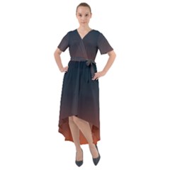 Sky Gradient Front Wrap High Low Dress by artworkshop