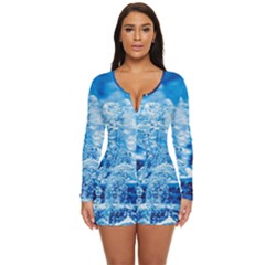Water Blue Wallpaper Long Sleeve Boyleg Swimsuit by artworkshop