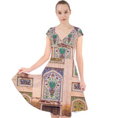 Mosque Cap Sleeve Front Wrap Midi Dress by artworkshop