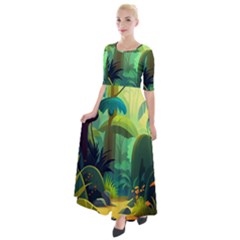 Jungle Rainforest Tropical Forest Half Sleeves Maxi Dress