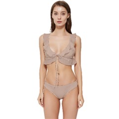 Toasted Almond Brown	 - 	low Cut Ruffle Edge Bikini Set by ColorfulSwimWear