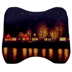 Night Houses River Bokeh Leaves Velour Head Support Cushion by Ravend