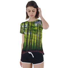 Green Forest Jungle Trees Nature Sunny Short Sleeve Open Back Tee
