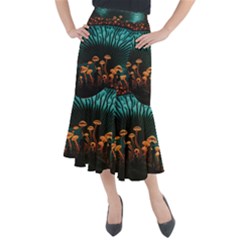 Mushroom Giant Explore 3d Midi Mermaid Skirt by Ravend