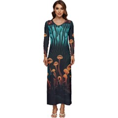 Mushroom Giant Explore 3d Long Sleeve Longline Maxi Dress