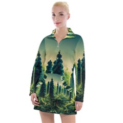 Ai Generated Soil Forest Crisis Nature Women s Long Sleeve Casual Dress by Ravend