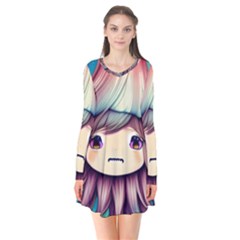 Enchantment Mushrooms Long Sleeve V-neck Flare Dress by GardenOfOphir