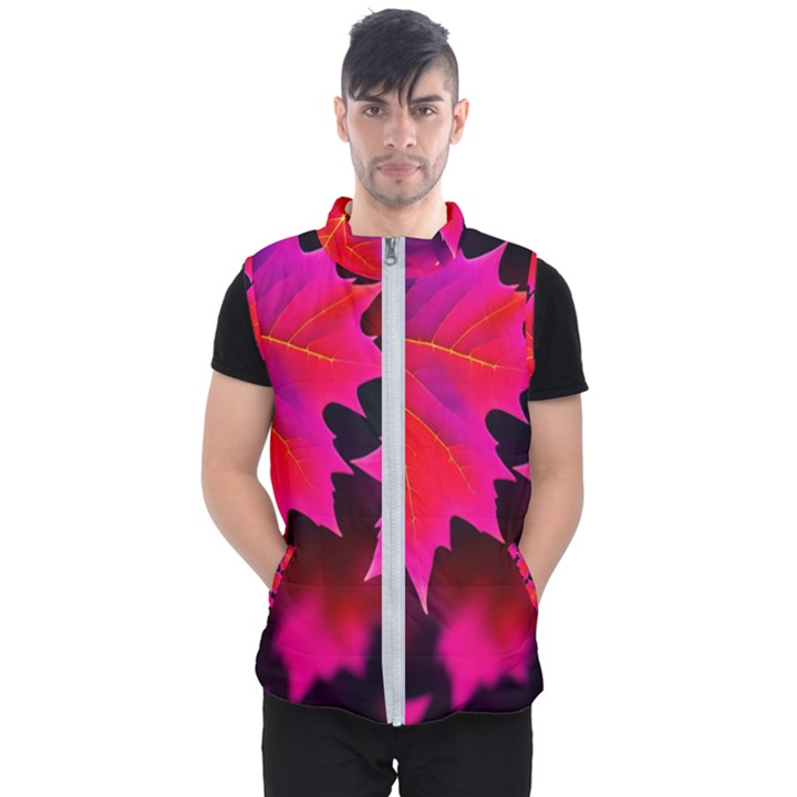 Leaves Purple Autumn Evening Sun Abstract Men s Puffer Vest