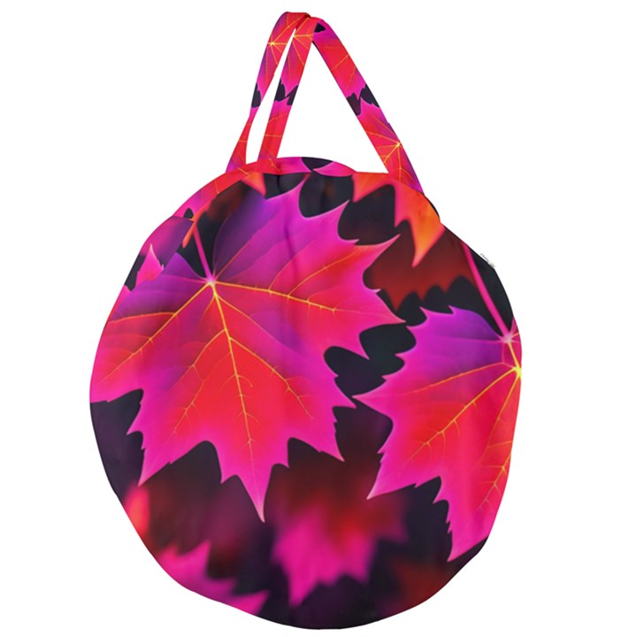 Leaves Purple Autumn Evening Sun Abstract Giant Round Zipper Tote