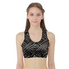 Black Coconut Color Wavy Lines Waves Abstract Sports Bra With Border