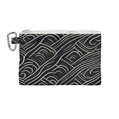 Black Coconut Color Wavy Lines Waves Abstract Canvas Cosmetic Bag (medium)