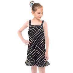 Black Coconut Color Wavy Lines Waves Abstract Kids  Overall Dress by Ravend