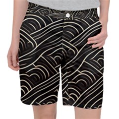Black Coconut Color Wavy Lines Waves Abstract Pocket Shorts