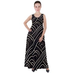 Black Coconut Color Wavy Lines Waves Abstract Empire Waist Velour Maxi Dress by Ravend