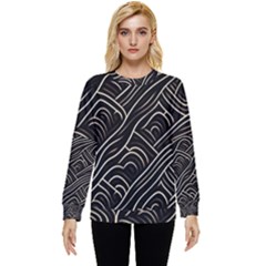 Black Coconut Color Wavy Lines Waves Abstract Hidden Pocket Sweatshirt by Ravend