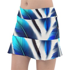 Feathers Pattern Design Blue Jay Texture Colors Classic Tennis Skirt by Ravend