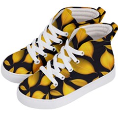 Leaves Foliage Pattern Metallic Gold Background Kids  Hi-top Skate Sneakers